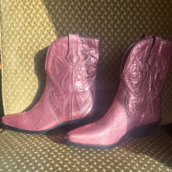 Free People Way Out West Pink Metallic Leather Cushion Ankle Cowboy Boots NEW 7 - Picture 14 of 16
